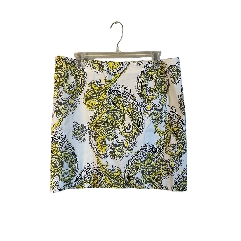 Ann Taylor Madison Skirt White and Yellow Print Womens Size PETITE 12